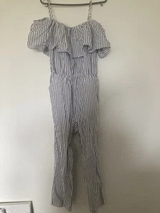 Pretty Grey & White Striped Jumpsuit Size 12 Summer Holidays - Picture 1 of 5