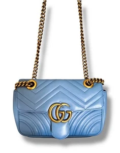 GUCCI Blue Matelassé Small GG Marmont Flap Shoulder Bag w/ COA and Dust Bag - Picture 1 of 20