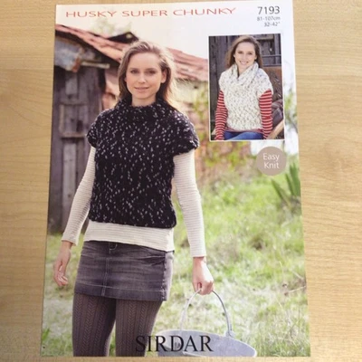 Sirdar Husky Ultra Super Chunky Sleeveless Sweater Knitting Pattern 7193 32-42” - Image 1 of 3