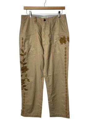 Pantalones de Jardín Sundance Shadow Caqui Bordados Utilidad Algodón Floral Boho Talla 10 Foto 1 de 4