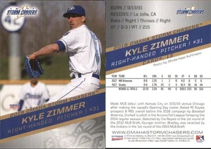 Kyle Zimmer 2019 Choice Omaha Storm Chasers #13 RC FREE SHIP *AutographDen* - Picture 1 of 1