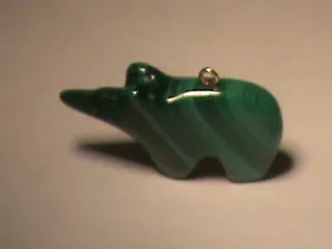 Genuine Malachite Bear Fetish Pendant w/ 14kt Gold Eye - Picture 1 of 1