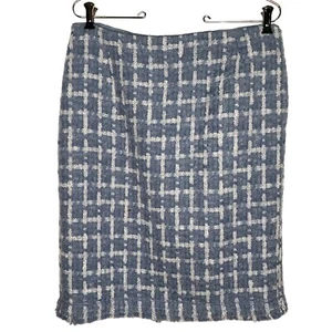 Lafayette 148 Straight Skirt Size 8 Blue White Check Zip Vent Lined Wool Mohair - Picture 1 of 6