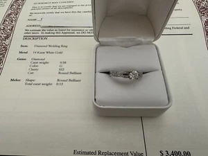 14k White Gold .71ct Round Diamond Engagement Ring Women Size 6.5 $3400 value - Picture 1 of 9