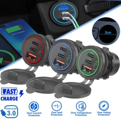 USB C Steckdose 12V PD & QC 3.0 USB Einbau Buchse KFZ Ladegerät Dose Wasserdicht - Bild 1 von 4