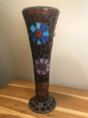 Mosaic Modern Decorative Art Glass Floor Vase 12 in - GORGEOUS - Image 1 of 4