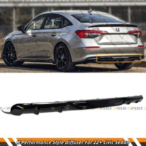 FOR 2022-2025 HONDA CIVIC HPD STYLE GLOSS BLACK REAR DIFFUSER UNDERBODY SPOILER - Picture 1 of 4