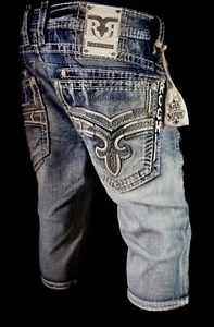 $220 Mens Rock Revival "Asher" Leather Inserts Double Faux Pocket Shorts 34 - Picture 1 of 12