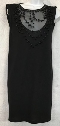 Abito Valentino nero smanicato lana maglia trasparente davanti perline attaccate taglia Xs