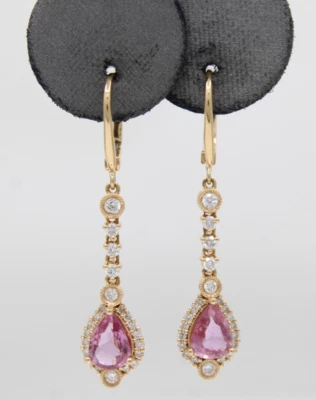 Pendientes colgantes Michael Christoff de oro rosa de 18 quilates con zafiro rosa y diamantes Foto 1 de 4