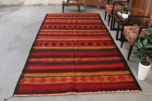 6x11 Carpet Kilim Wool Hand Knotted Carpet Traditional Striped Vintage Area Rug - Picture 1 of 10