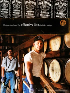 JACK DANIEL'S WHISKEY AD #51 RARE 2002 "MEET OUR BARRELMEN. THE OFFENSIVE LINE" - Picture 1 of 2
