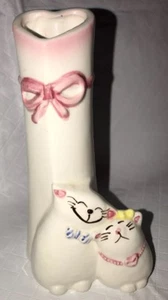 Russ Ceramic “Bitsy & Beau” Kitty Cats Flower Bud Vase Heart Shape Opening 5.5” - Picture 1 of 6