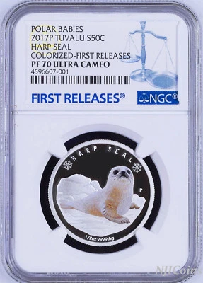 2017 P Tuvalu PROOF Silver Polar Babies Harp Seal NGC PF70 1/2 oz Coin w/ OGP - Image 1 of 4