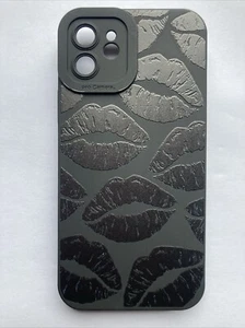 Soft Shell Case for iPhone 12 In Black with Lips / Kiss Design - Picture 1 of 2