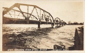 LP16 Kingsley Kansas Arkansas River Steel Bridge 1909 RPPC cartolina fotografica reale - Foto 1 di 2