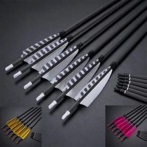 32" Archery Hunting Pure Carbon Arrows 4" Turkey Feather Adjusted Nock SPINE 400 - Picture 1 of 29