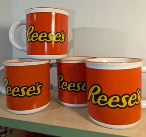 Reese's Peanut Butter Cups Ceramic Mugs Bright Orange 4 Pc Hershey Coffee Cups - Picture 1 of 18