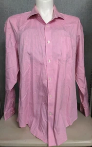 Lands End Shirt Mens 17.5 Pink Supima Cotton Gingham Pinpoint Oxford Long Sleeve - Picture 1 of 12