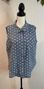 Tommy Hilfiger Womens Polka Dot Sleeveless Button-Down Shirt L/G - Picture 1 of 14