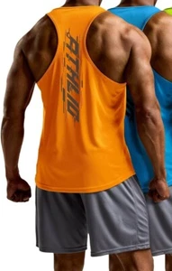 ATHLIO Dry Fit Logo Muscle Workout Mesh Tank Top Men's L Gym Exercise Orange NWT - Picture 1 of 15