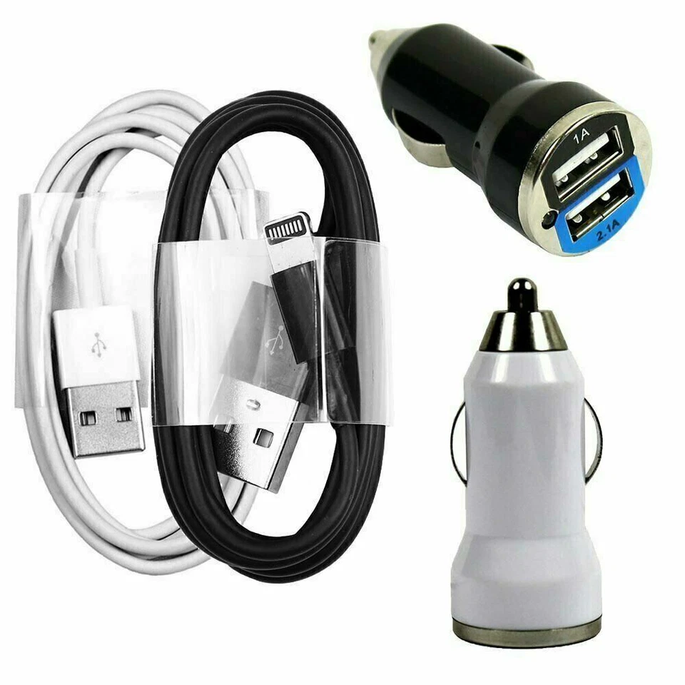 Dual Port Car Charger 2x 10 FT Long USB Cables for iPhone 4 4s iPad iPod