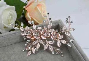Rose Gold Flower Bridal Hair Pin Wedding Hair Clip with Rhinestone Bridal Headpi - Picture 1 of 4