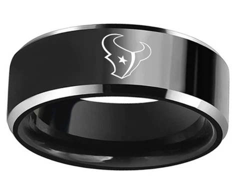 New Houston Texans Black Stainless Steel Engraved Ring Sizes 6 7 8 9 10 11 12 13 Cover