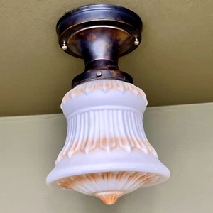 Vintage Antique 1920’s Flush Mount Fixture With Art Glass Shade - Restored! - Picture 1 of 8