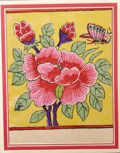 Chinese Folk Art New Year Wood Block Print Large Peony Unframed - Picture 1 of 1