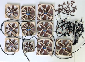 NOCTUA Fan 8 pc Lot USED NF-A14, NF-F12, NF-S12B, NF-B9-1600 w/ Cords- UNTESTED - Picture 1 of 18