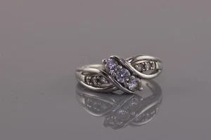 Sterling Silver Triple White Sapphire Swirled Accented Band Ring 925 Sz: 7 - Picture 1 of 8
