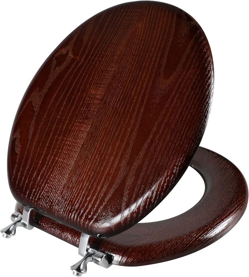 Asiento de inodoro natural chapa de madera duradera con bisagras de metal fácil limpieza antiarañazos Foto 1 de 4