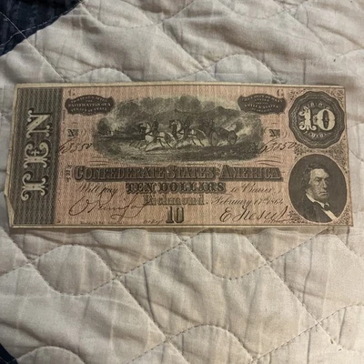 1864 $10 Confederate States of America Civil War Banknote Richmond Currency - Image 1 of 4