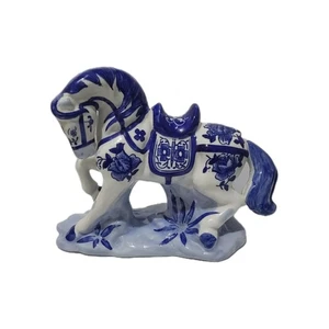 Chinoiserie Chinese Porcelain 8.5 Inch Tall Horse Figurine Blue & White - Picture 1 of 11