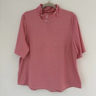 Pulôver feminino Tommy Bahama XL listrado vermelho ilha zona 1/4 zíper manga curta - Imagem 1 de 4