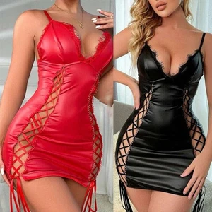 Sleeveless V Neck Bodycon Mini Womens Sexy Party Clubwear Hollow Fishnet Dress - Picture 1 of 8