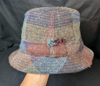 Vintage Hanna Hats Tweed Muted Plaid Pure New Wool Walking Hat Ireland Sz M - Image 1 of 4