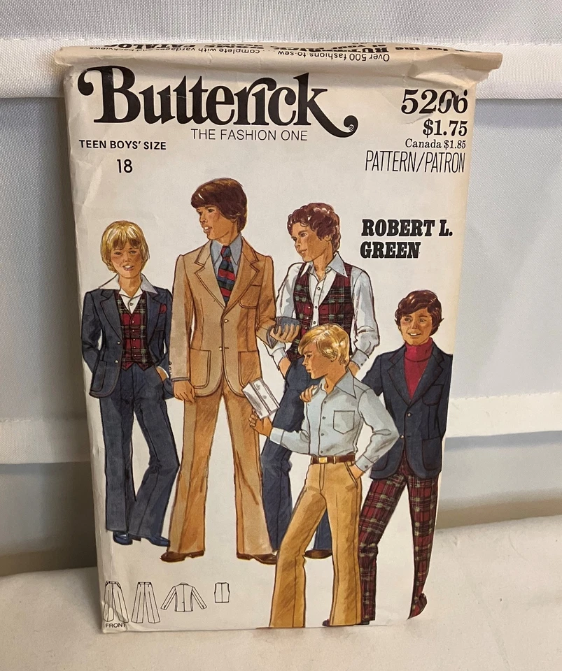 Vintage Teen Boys Butterick Three Piece Suit Coat Vest Pants Pattern Size 18 - Image 1 of 1