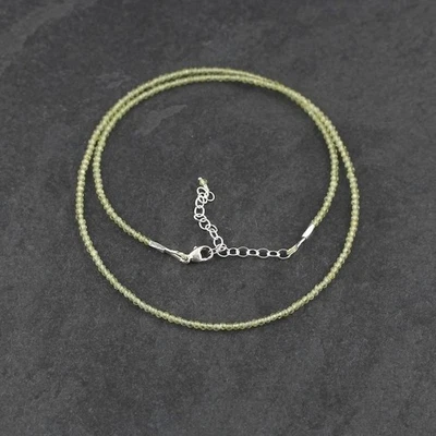Dainty 2-3MM A+ Peridot Faceted Round Gemstone Beads Women Choker Necklaces 18'' - Image 1 of 4