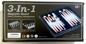 Magnetic Chess Backgammon Checkers 3-in-1 Set Foldable Board Game Brand New Dice - Picture 1 of 6