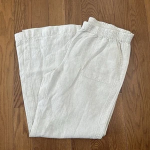 Chico's Wide Leg 100% Linen Pants Size 2.5 14 Beige Beach Lagenlook Pull On - Picture 1 of 7