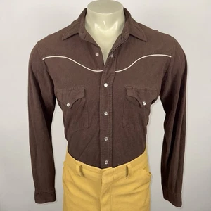Vtg 70s Pearl Snap Shirt Rockabilly Western Cowboy Acetate Nylon Suede Men Large - Picture 1 of 16