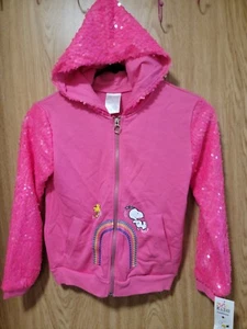 Mädchen Snoopy Jacke mit Kapuze und Reißverschluss und Pailletten ~ Größe 10 - Bild 1 von 4