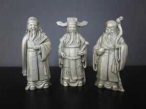 TUMASEK Pewter Chinese Gods Fu Lu Shou Figurines Fortune Prosperity Longevity - Picture 1 of 12