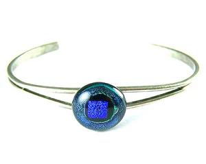 Brazalete de VIDRIO Dicroico Plata AJUSTABLE Gris Verde Azul Redondo 1/2" 12 mm - Imagen 1 de 9