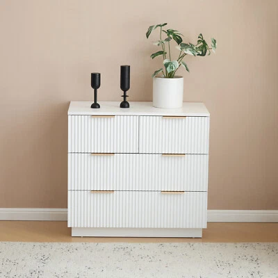 White P2 Particle Board and Density Board Wavy Pattern Drawer Bedside Cabinet - Image 1 of 4