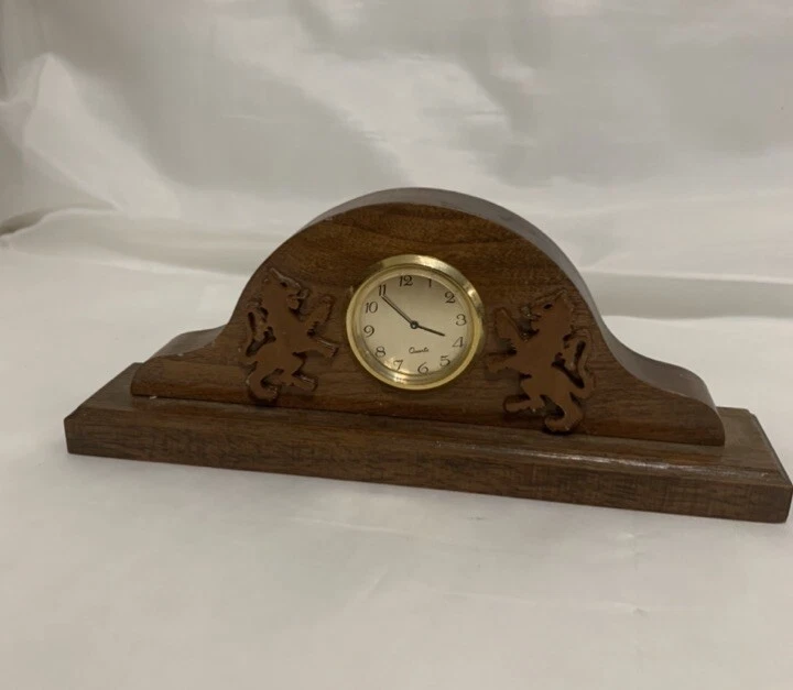 Vintage Hand Carved Clock With Both Sides Lions Carved Elegant Fireplace Mantel - Image 1 of 4