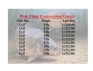 Pole float weight conversion chart on metal plaque with carp design 3 sizes - Picture 1 of 1