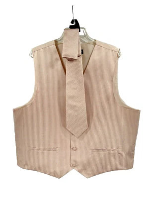 Rucci Chillino Men's Khaki Beige Vest Matching Tie & Hanky Striped Size 2XL - Image 1 of 3